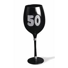 BLACK WINE GLASS WITH SILVER STONES "50"