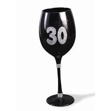 30TH WINE GLASS - BLACK AND SILVER