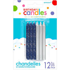 Silver and Navy Glitter Candles