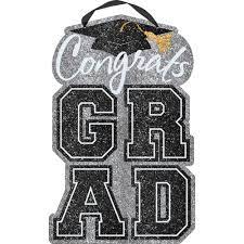 Silver Glitter Congrats Grad Wooden Sign