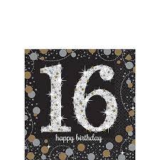 16TH BIRTHDAY BEVERAGE NAPKINS - SPARKLING CELEBRATION
