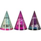 CHEERS TO 21 YEARS - FOIL CONE PARTY HATS
