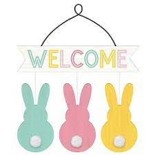 WELCOME BUNNY HANGING WOODEN SIGN