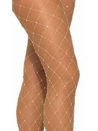 Beige Rhinestone Fishnet Tights