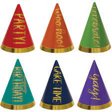 MINI BIRTHDAY PARTY HATS WITH GOLD FOIL