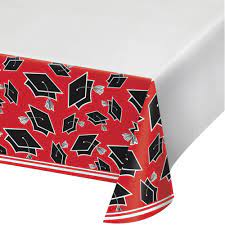 Red Graduation School Spirit Plastic Tablecover