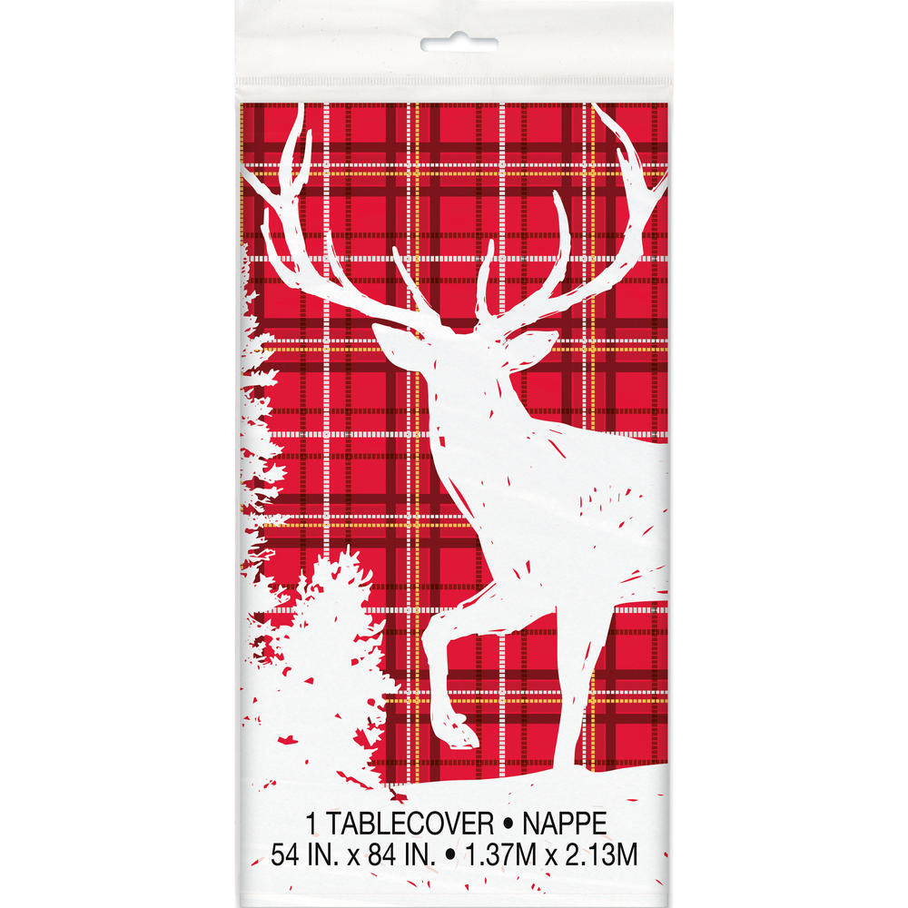 PLAID DEER PLASTIC TABLE COVER