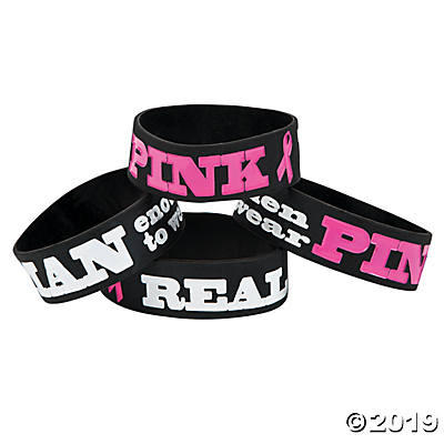 PINK RIBBON THICK RUBBER BRACELETS 12CT