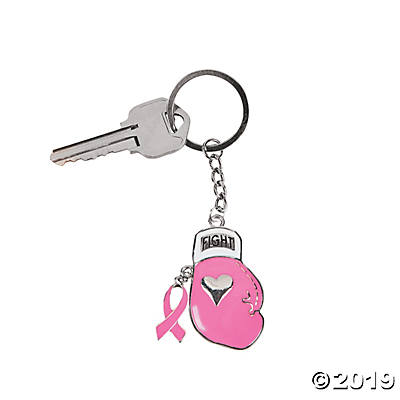 PINK RIBBON BOXING GLOVE KEY CHAINS 12CT