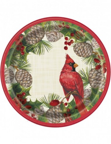 Red Cardinal Christmas Paper Plates - 8ct.