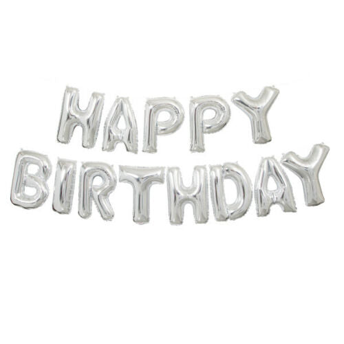 SILVER HAPPY BIRTHDAY MYLAR BANNER