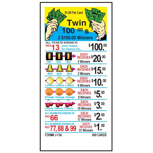 TWIN 100'S PULL TAB, 600 TICKETS