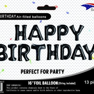 HBD Black Balloon Banner - 16" Letters