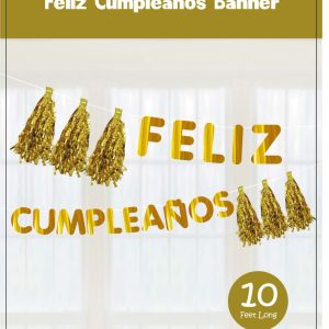 Feliz Cumpleanos Gold Banner - 10'