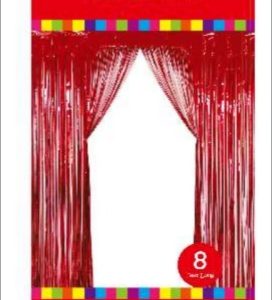 RED METALLIC FRINGE BACKDROP CURTAIN