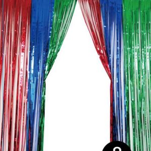 RED/BLUE/GREEN METALLIC FRINGE BACKDROP CURTAIN