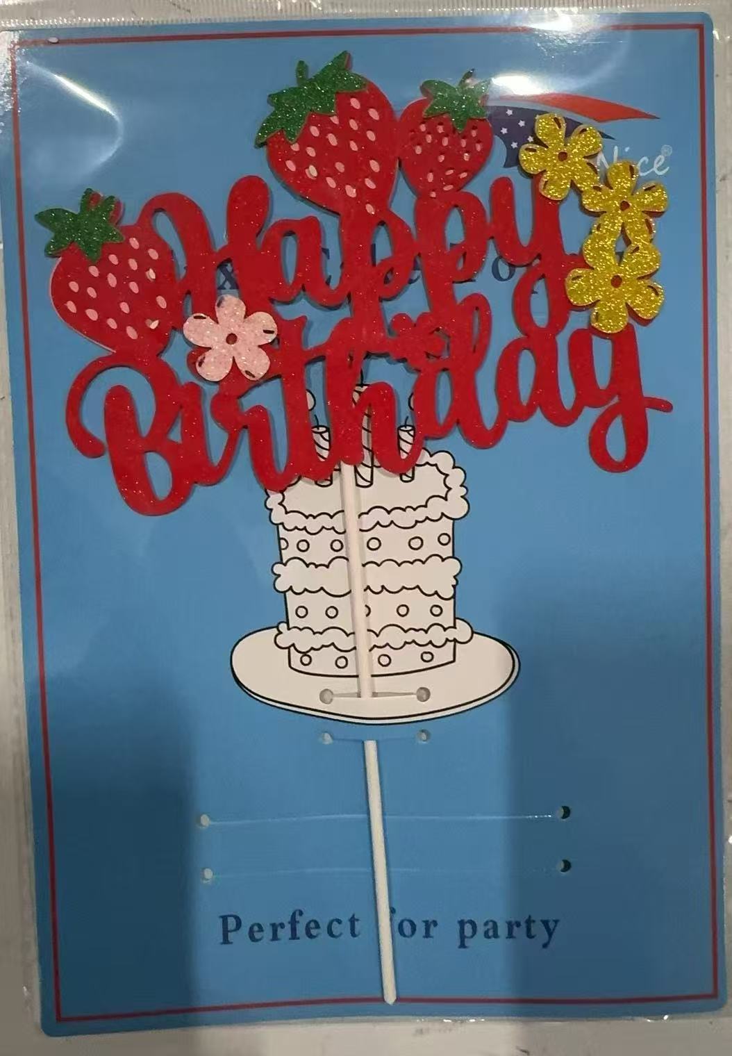 Happy Birthday Strawberry Cake Topper - 7" x 5"