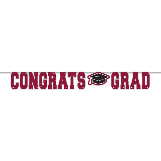 Congrats Grad Maroon Letter Banner - 12' x 8 3/8"