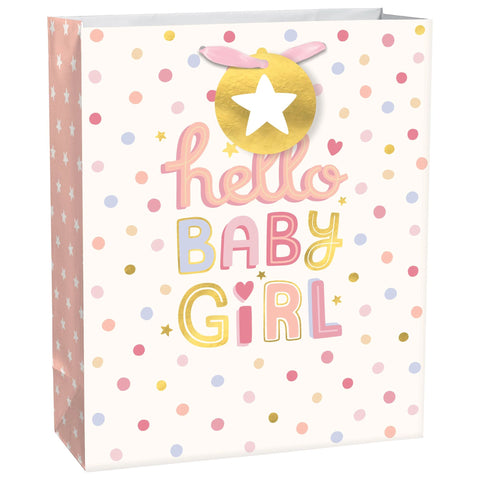 Hello Baby Girl Dots Large Gift Bag