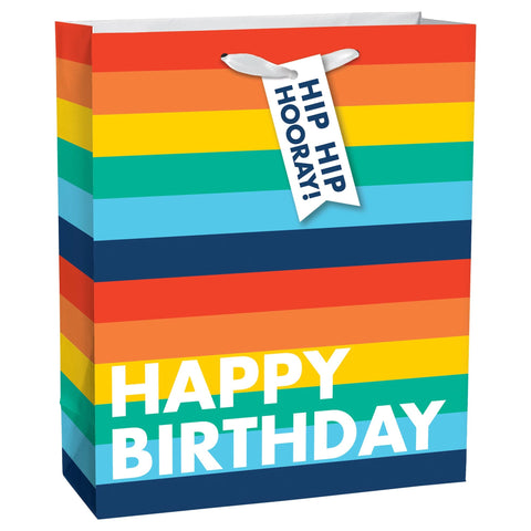 Happy Birthday Rainbow Stripe Large Gift Bag
