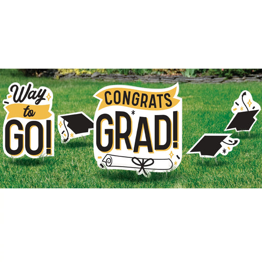 White & Gold Grad Yard Signs - 5ct.