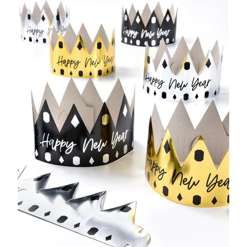 New Year's Paper Crowns - Black, Silver, Gold