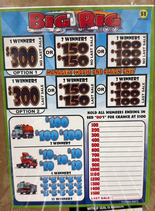 BIG RIG PULL TAB 973 TICKETS