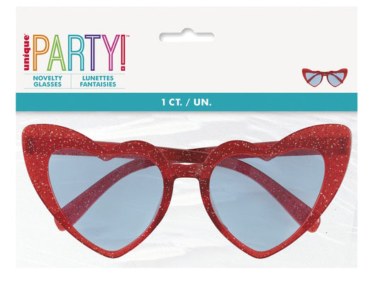 Red Glitter Heart Glasses