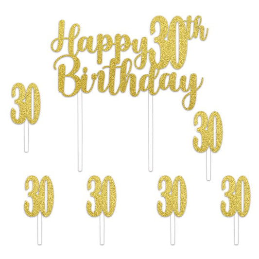 Gold 30th Birthday Cake Topper - 7ct.