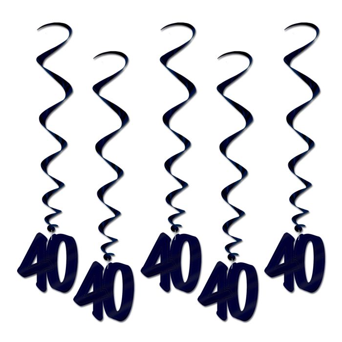 Black 40 Birthday Whirls - 5ct.