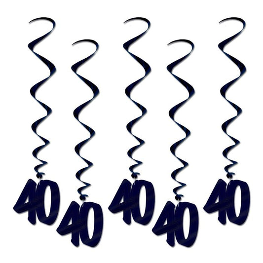 Black 40 Birthday Whirls - 5ct.