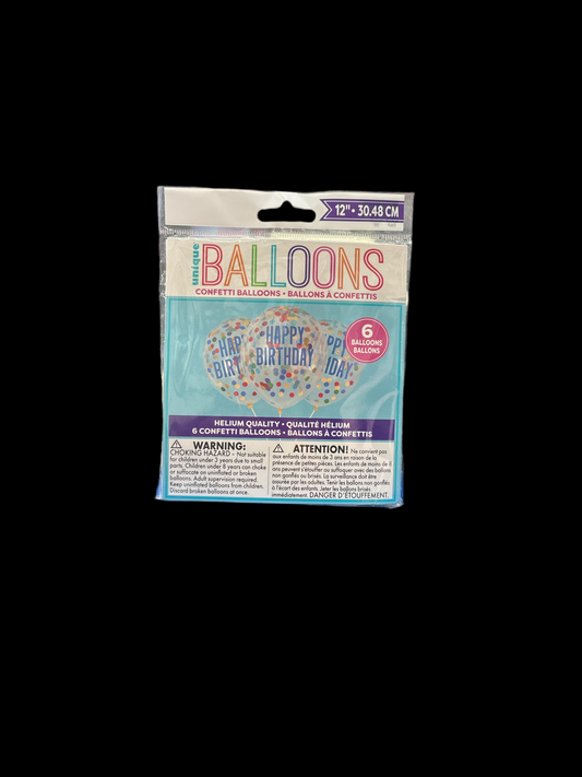Happy Birthday Latex Balloons W/ Confetti 6ct