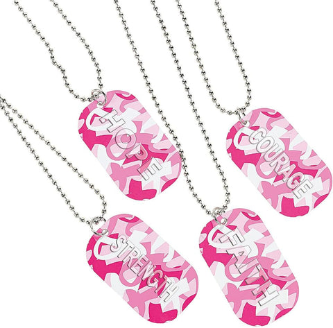 Pink Ribbon Dog Tag Necklaces