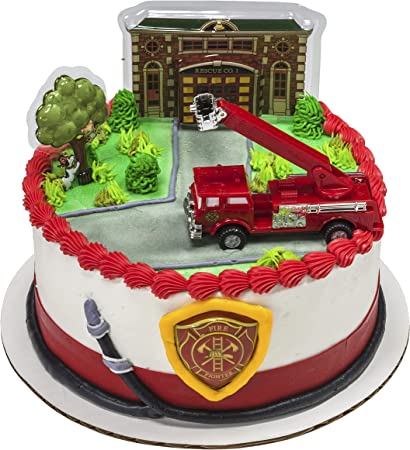 FIRETRUCK AND STATION CAKE TOPPER