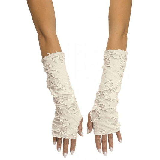 White Tattered Fingerless Gloves