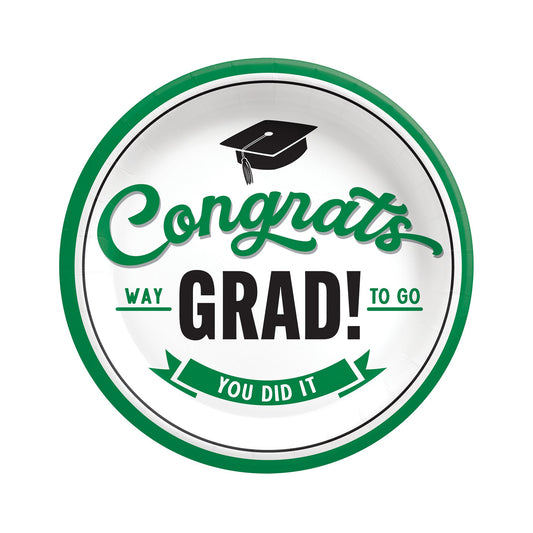 Congrats Grad Green 7" Paper Plates - 8ct