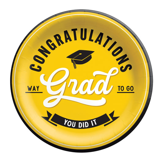 Congrats Grad Yellow 9" Paper Plates - 8ct