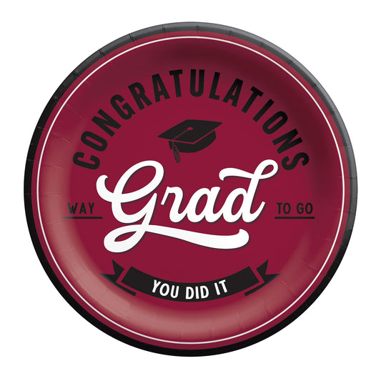 Congrats Grad Maroon 9" Paper Plates - 8ct