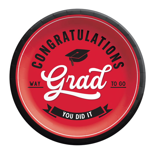 Congrats Grad Red 9" Paper Plates - 8ct
