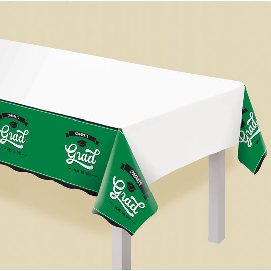 Green Grad School Spirit Plastic Tablecover - 54" x 102"