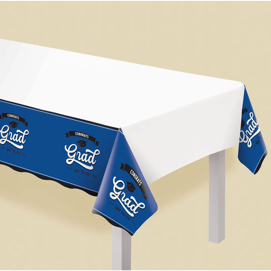 Blue Grad School Spirit Plastic Tablecover - 54" x 102"
