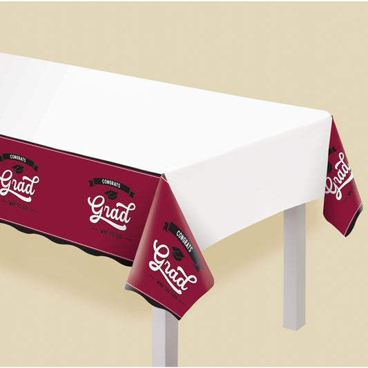 Maroon Grad School Spirit Plastic Tablecover - 54" x 102"