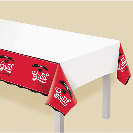Red Grad School Spirit Plastic Tablecover - 54" x 102"