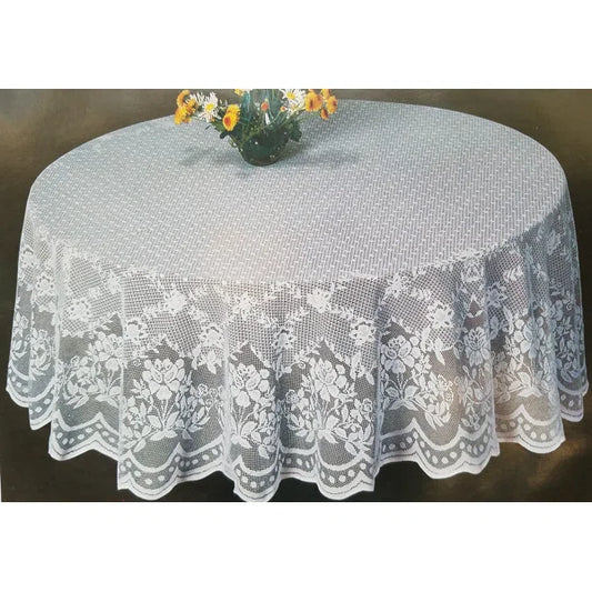 Vinyl White Lace Round Table Cloth - 70"
