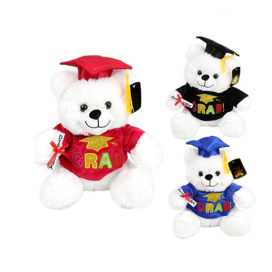 White Graduation Bear Plush w/Shirt - 12"