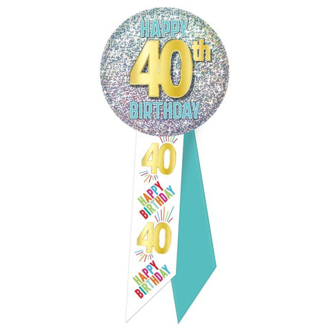 40th Birthday Button With Ribbon