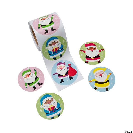 100ct. Bright Santa Sticker Roll