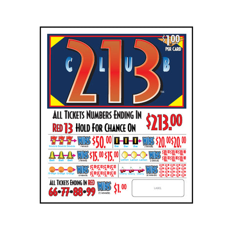 CLUB 213 PULL TAB, 960 TICKETS