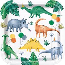 Party Dinosaur 9" Square Paper Plates - 8ct.