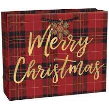 Merry Christmas XL Plaid Gift Bag